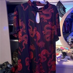 Black Dress with Red Dragon Print